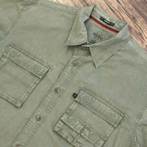 Red Head Utility Button Shirt Men's XL Green Pockets Short Sleeve Collared